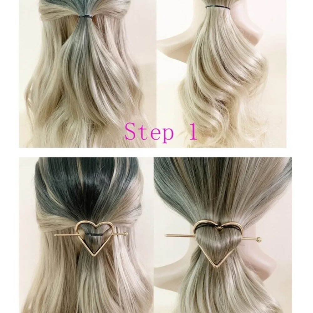 Heart Hairpin gold hair pin clip jewelry accessory barrette tie rose metal gift